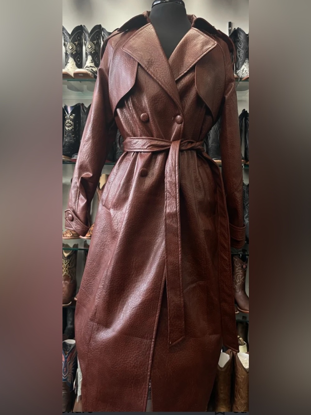 Giorgio Fiorelli Rust Brown Faux Leather Trench Coat with Belt